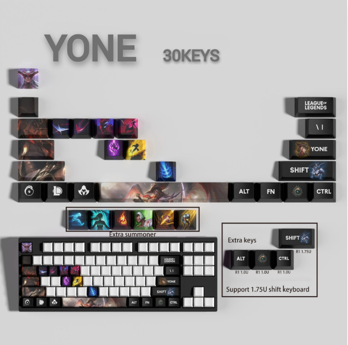 SPECIAL EDITION Fan-Made Yone KEYCAPS – 30, 14, 12 keys