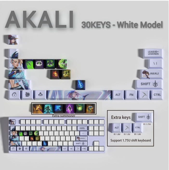 SPECIAL EDITION Fan-Made Akali KEYCAPS – 30, 14, 12 keys
