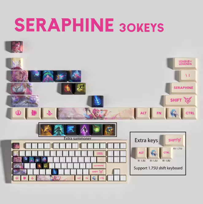 SPECIAL EDITION Fan-Made Seraphine KEYCAPS – 30,14, 12 Keys