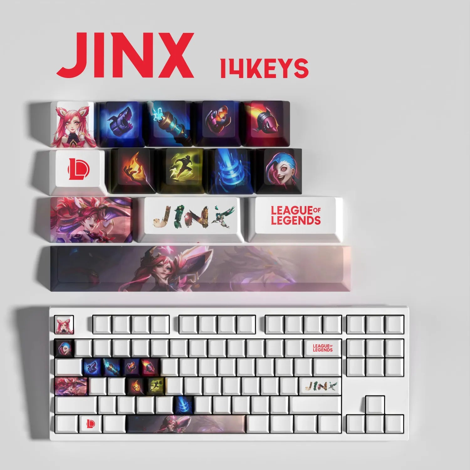 SPECIAL EDITION Fan-Made Jinx KEYCAPS – 30, 14, 12 keys