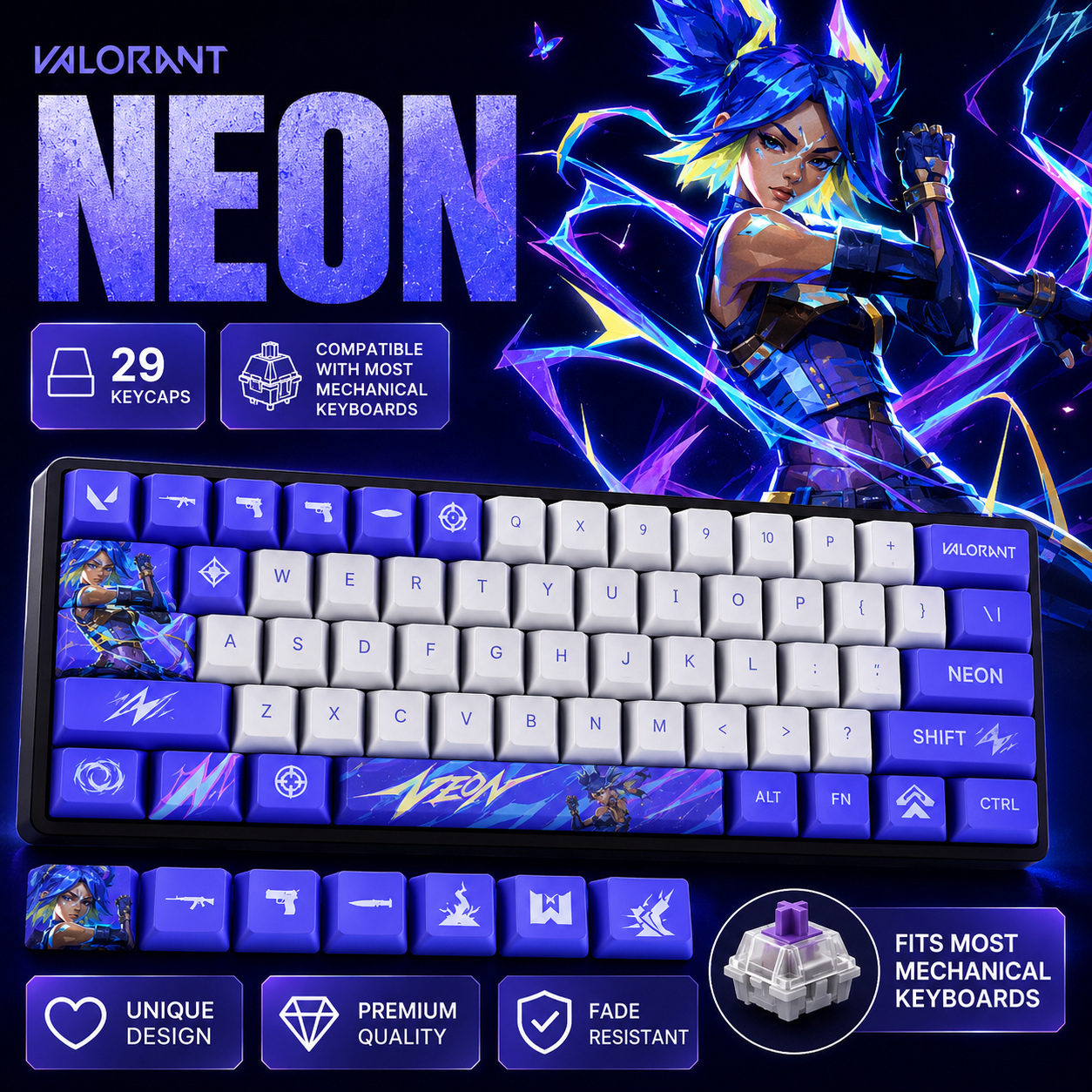 Fan Made - Neon Keycaps – Limited Edition (29/14 Keys)