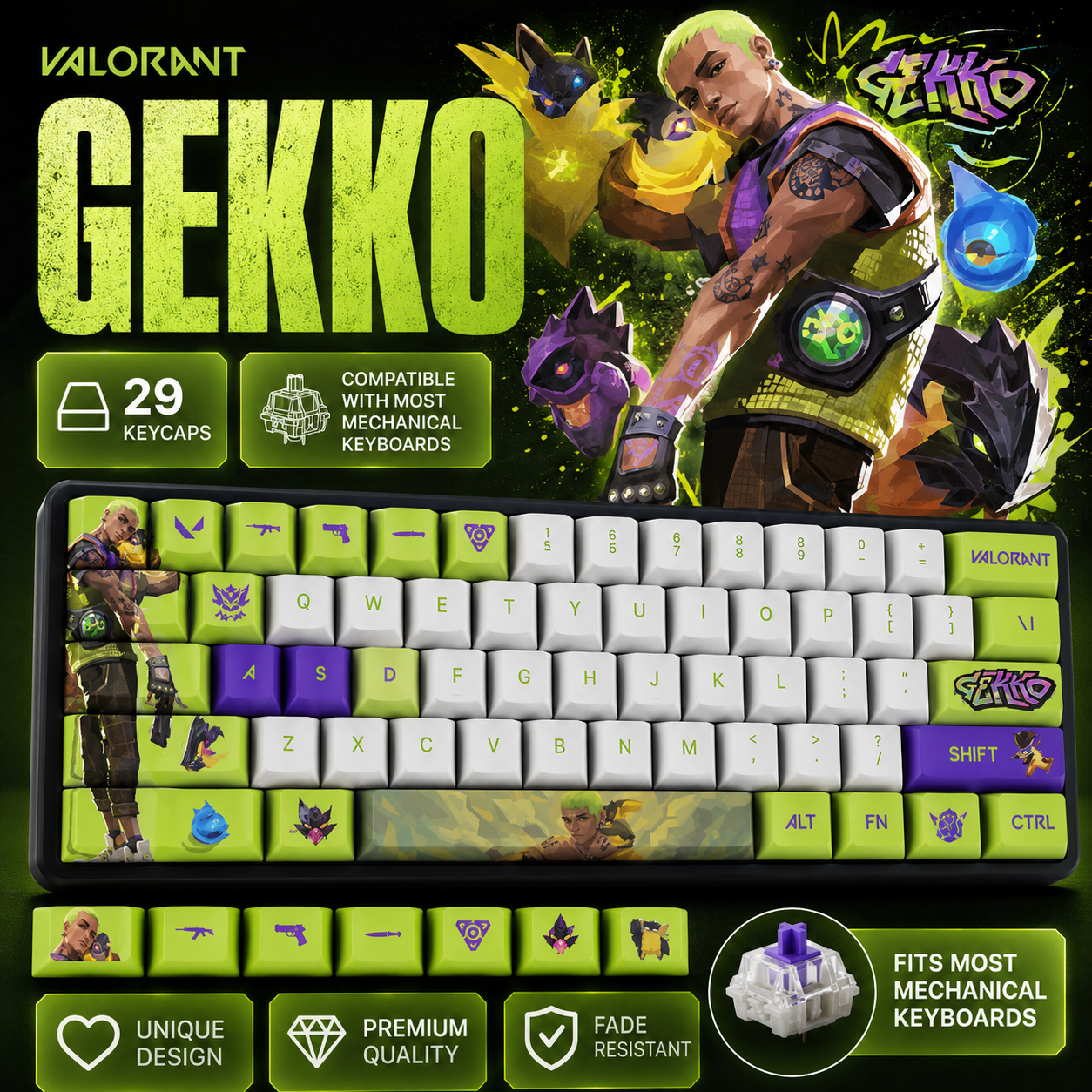 Fan Made - Gekko Keycaps – Limited Edition (29/14 Keys)