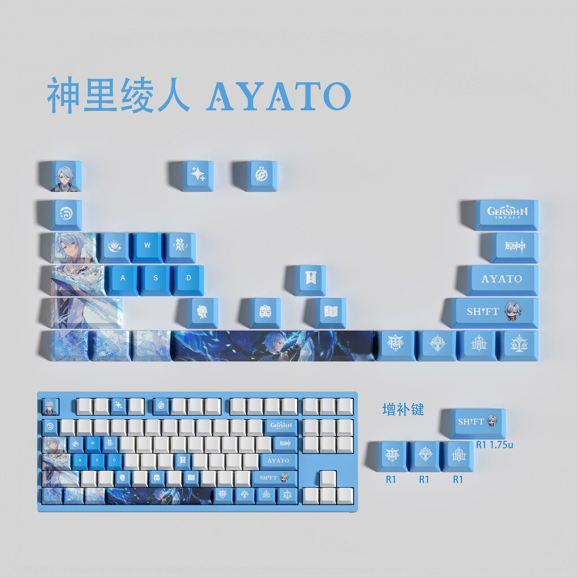 Genshin Impact Kamisato Ayato Keycaps – Limited Edition (29/13 Keys)