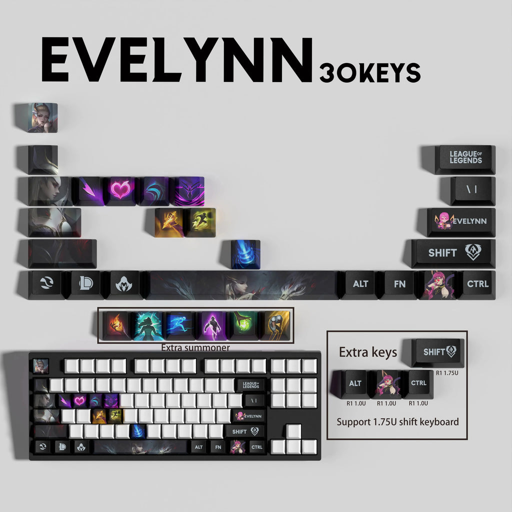 SPECIAL EDITION Fan-Made Evelynn KEYCAPS – 30, 14, 12 keys