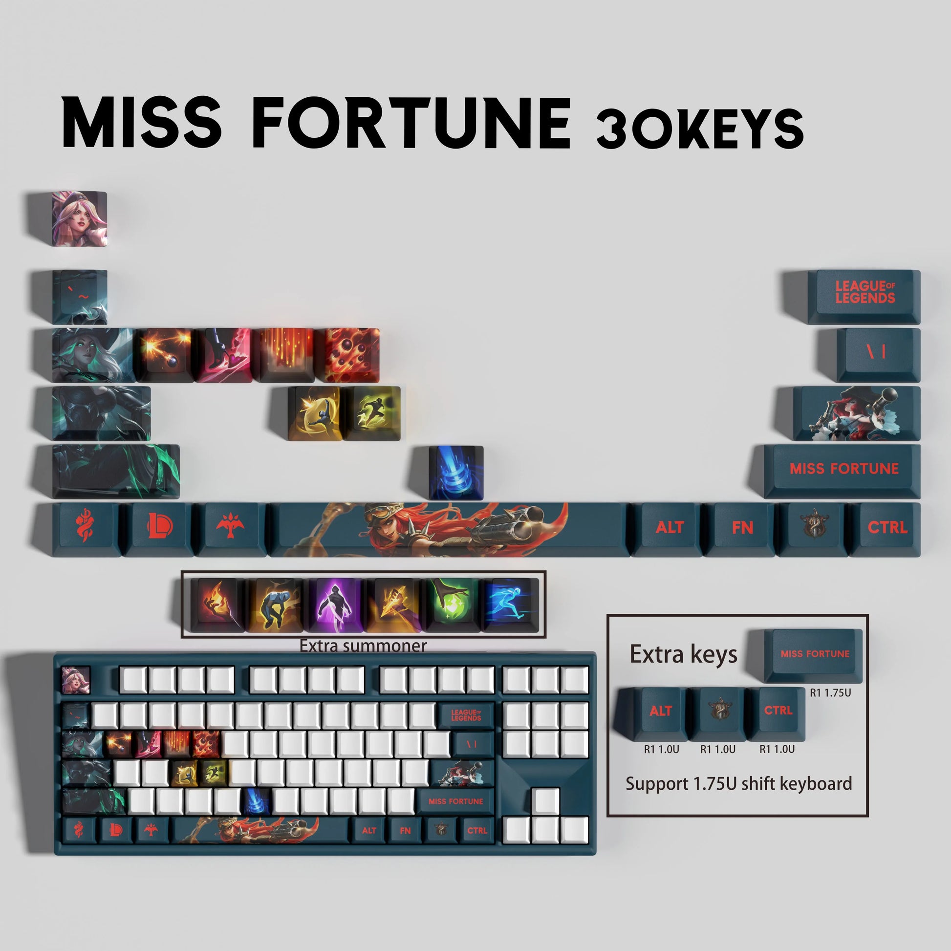 SPECIAL EDITION Fan-Made Miss Fortune KEYCAPS – 30, 14 keys