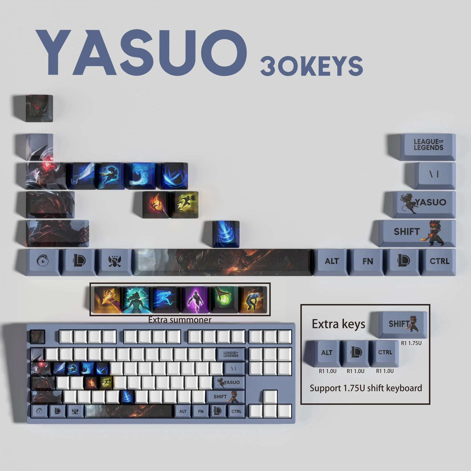 SPECIAL EDITION Fan-Made Yasuo KEYCAPS – 30, 14, 12 keys