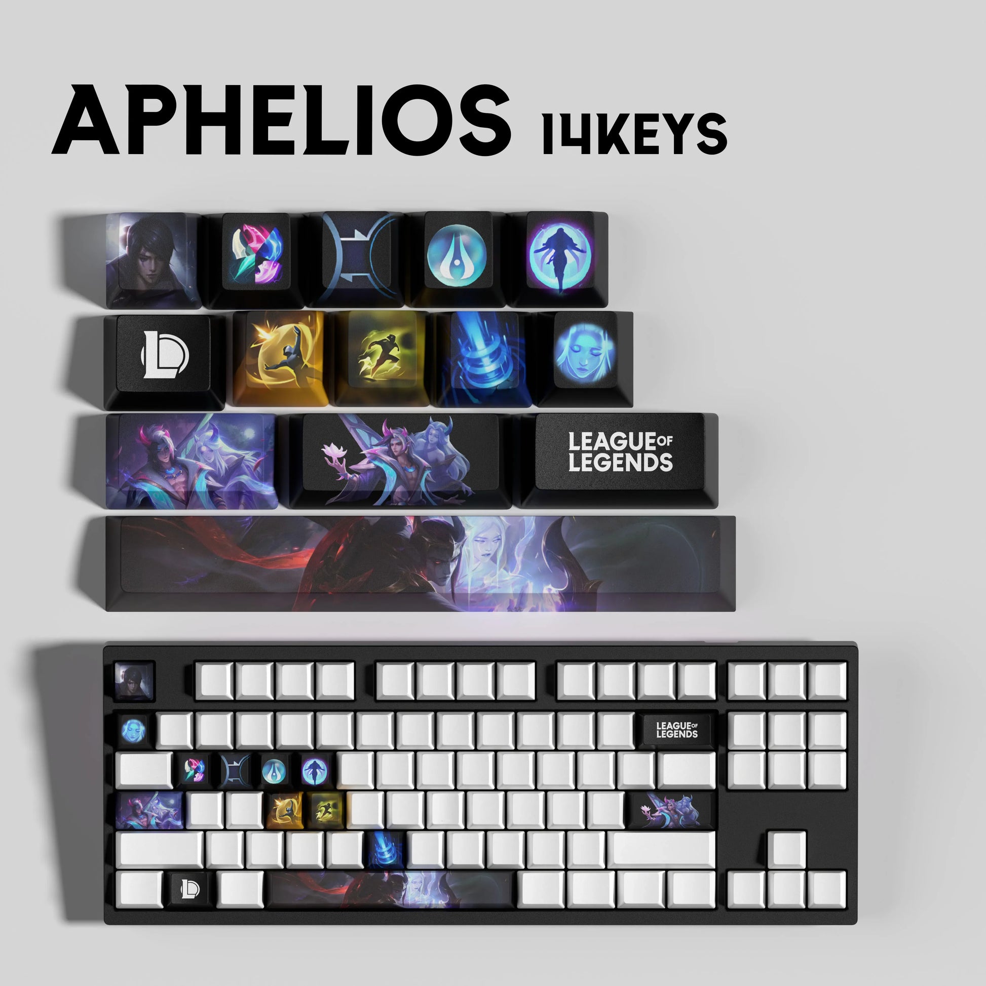 SPECIAL EDITION Fan-Made Aphelios KEYCAPS – 30, 14, 12 keys