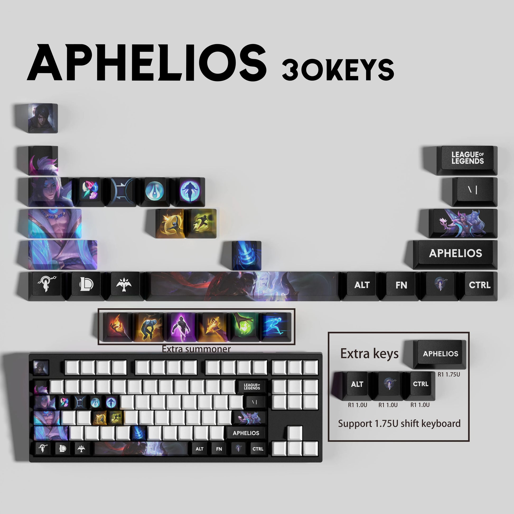 SPECIAL EDITION Fan-Made Aphelios KEYCAPS – 30, 14, 12 keys