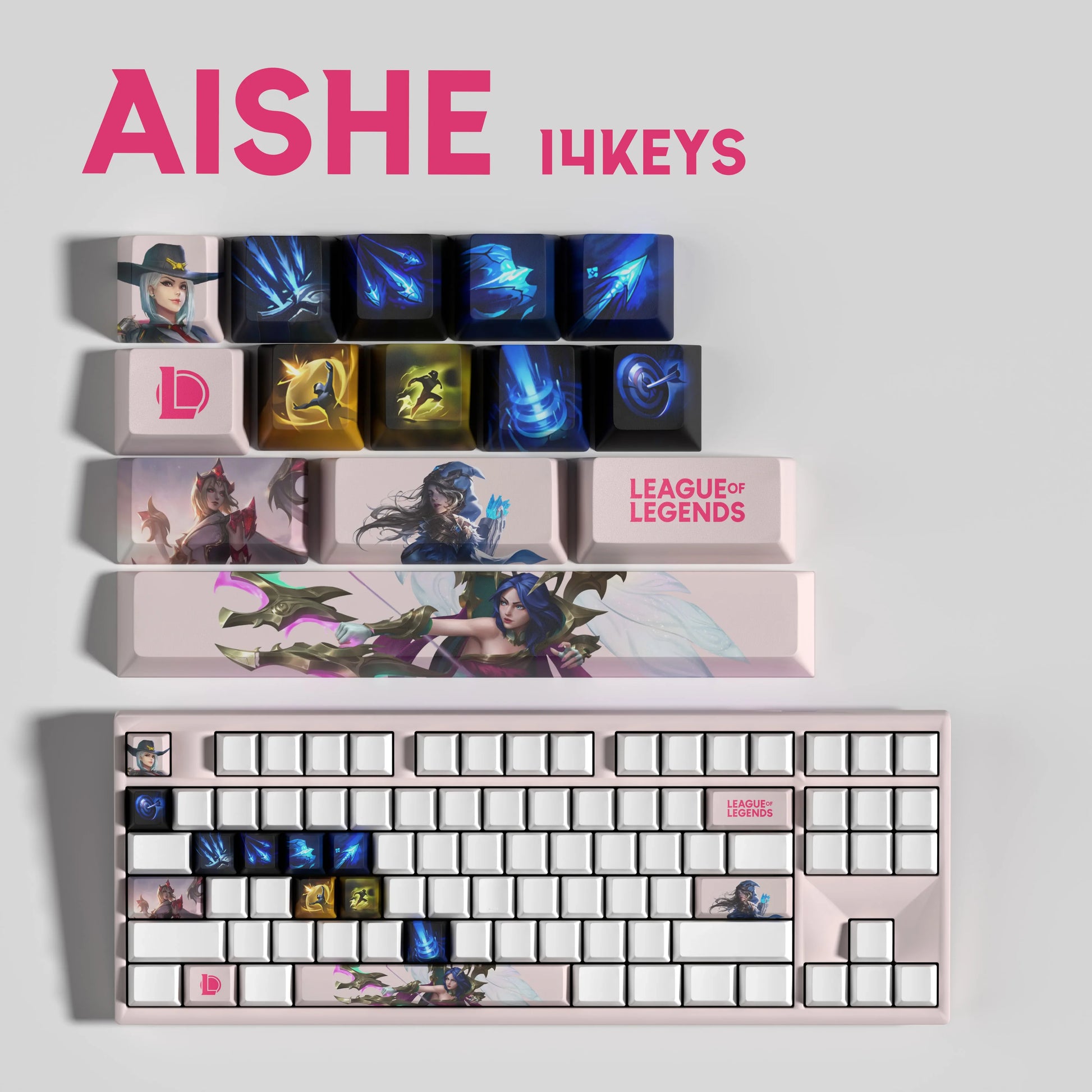 SPECIAL EDITION Fan-Made Ashe KEYCAPS – 30, 14, 12 keys