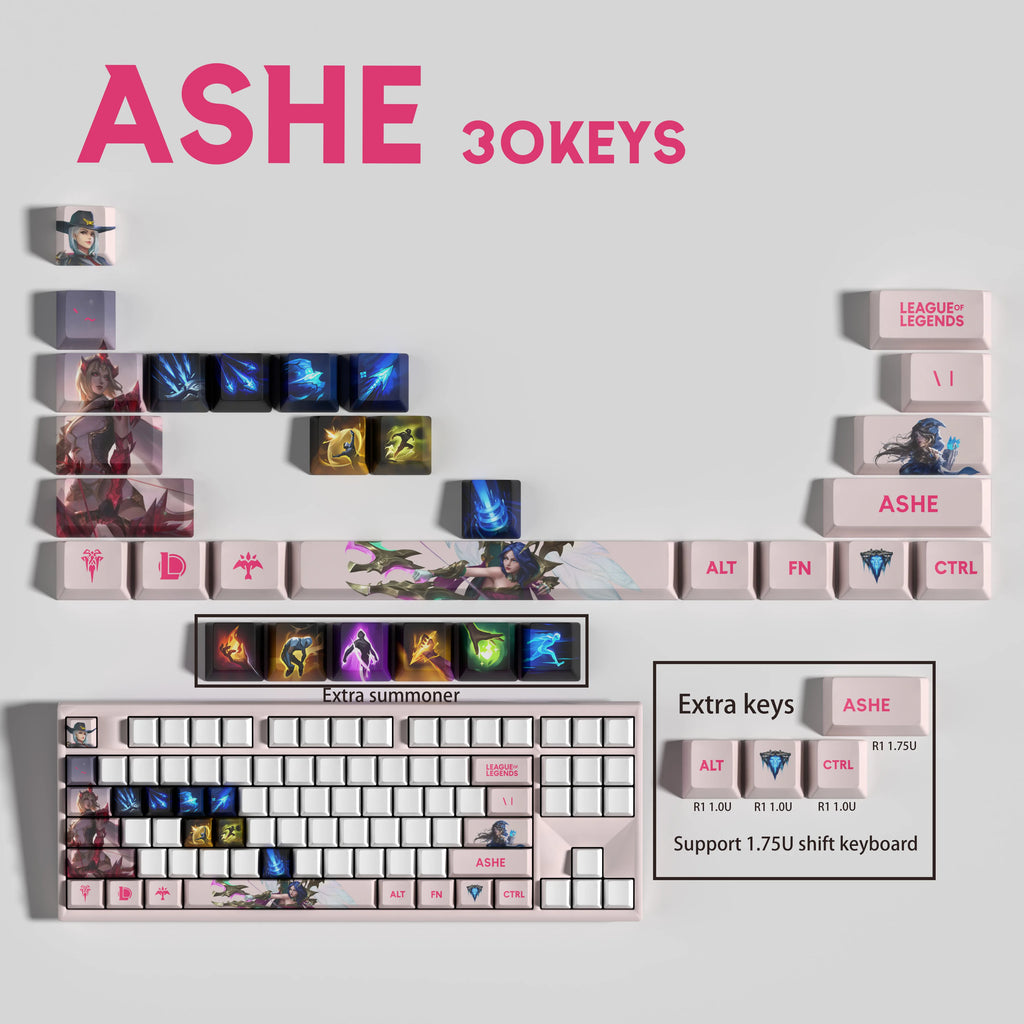 SPECIAL EDITION Fan-Made Ashe KEYCAPS – 30, 14, 12 keys