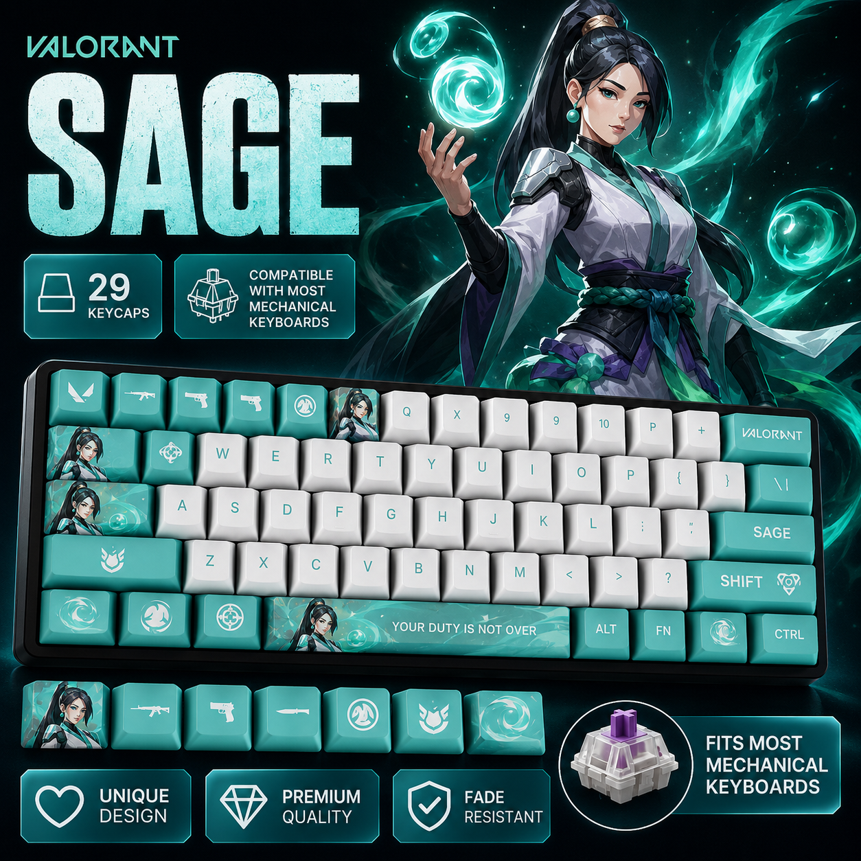Fan Made - Sage Keycaps – Limited Edition (29/14 Keys)