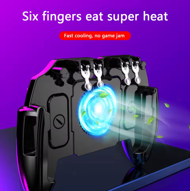 Mobile Gaming Controller with Cooling Fan – Pro 6-Finger Setup