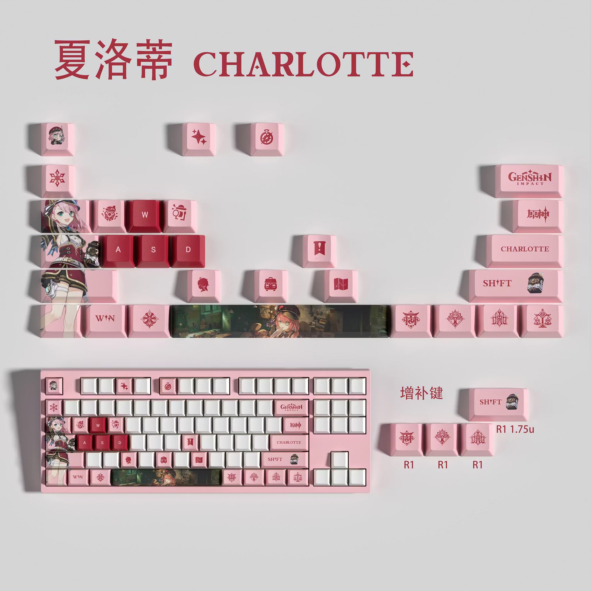 Genshin Impact CHARLOTTE Keycaps – Limited Edition (29/13 Keys)