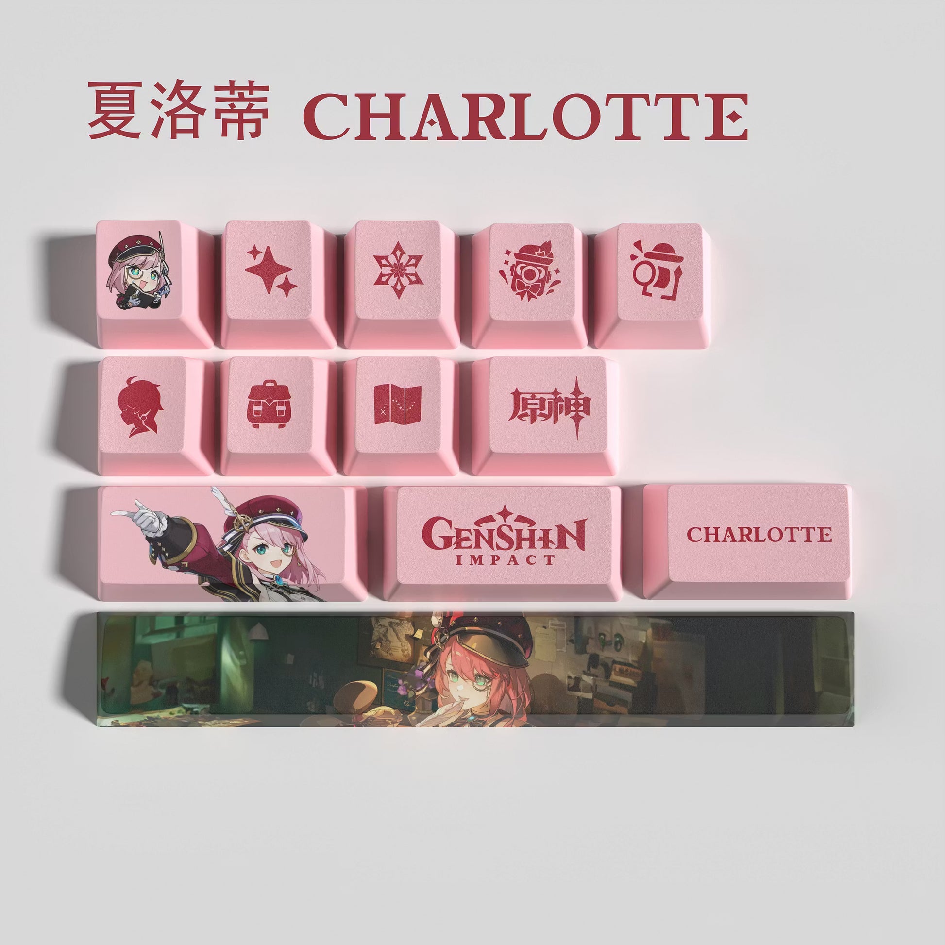 Genshin Impact CHARLOTTE Keycaps – Limited Edition (29/13 Keys)