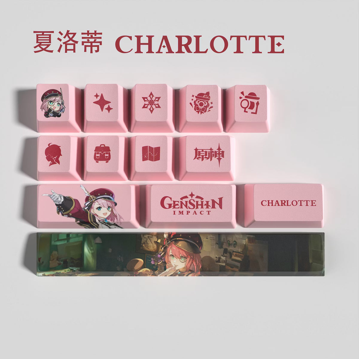Genshin Impact CHARLOTTE Keycaps – Limited Edition (29/13 Keys)