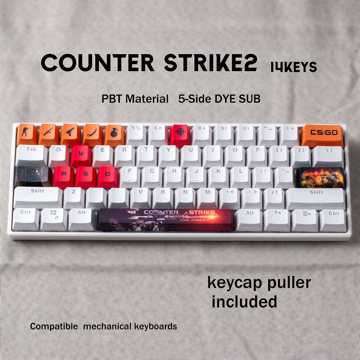 Custom CS2-Inspired Keycaps – Pro Gamer Edition (14 / 29 / Full Set)