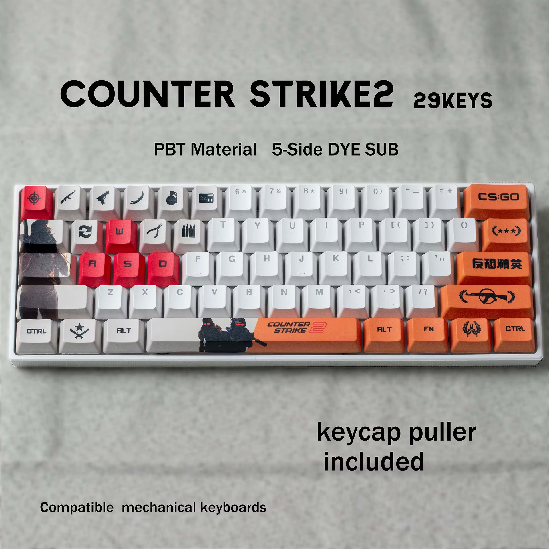 Custom CS2-Inspired Keycaps – Pro Gamer Edition (14 / 29 / Full Set)