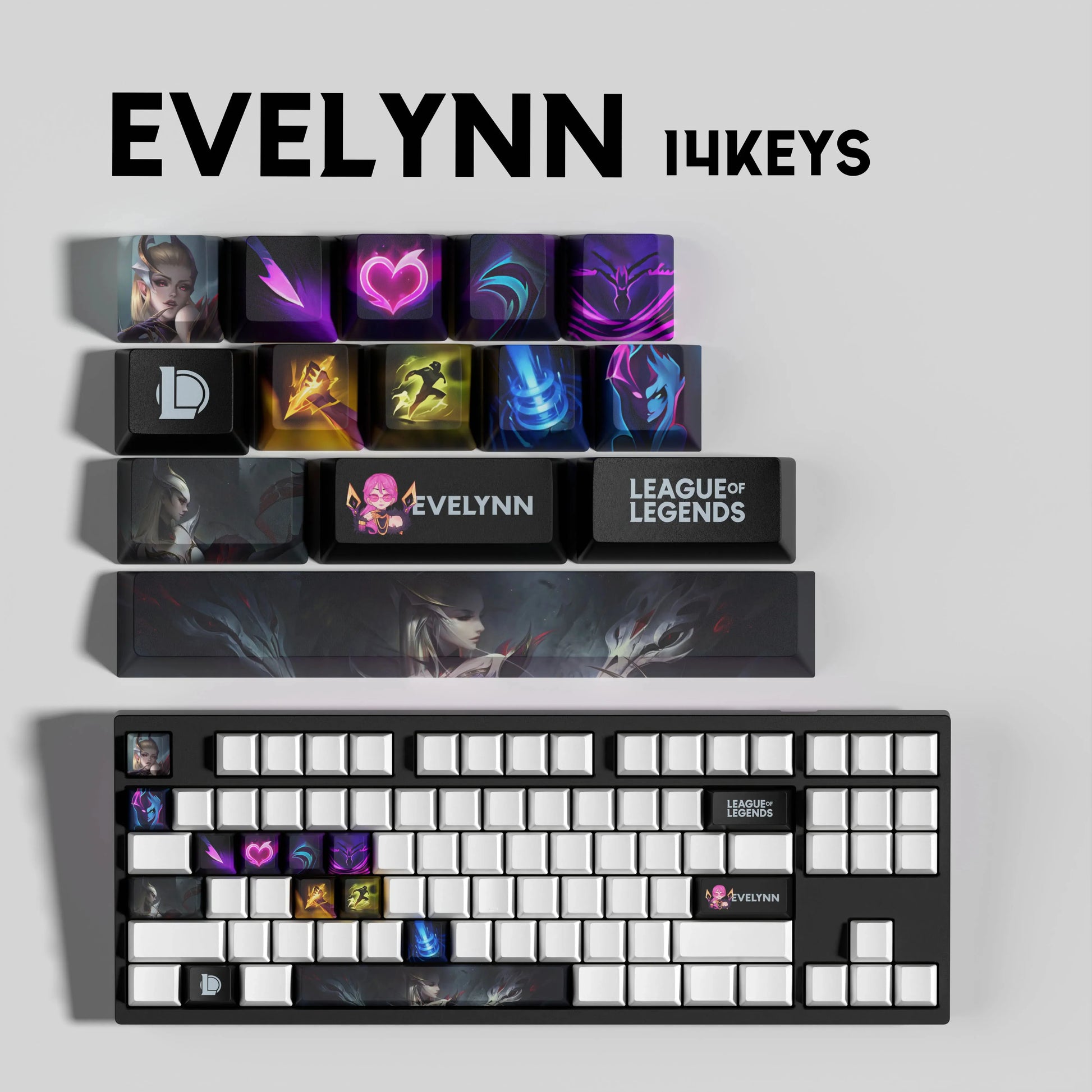 SPECIAL EDITION Fan-Made Evelynn KEYCAPS – 30, 14, 12 keys