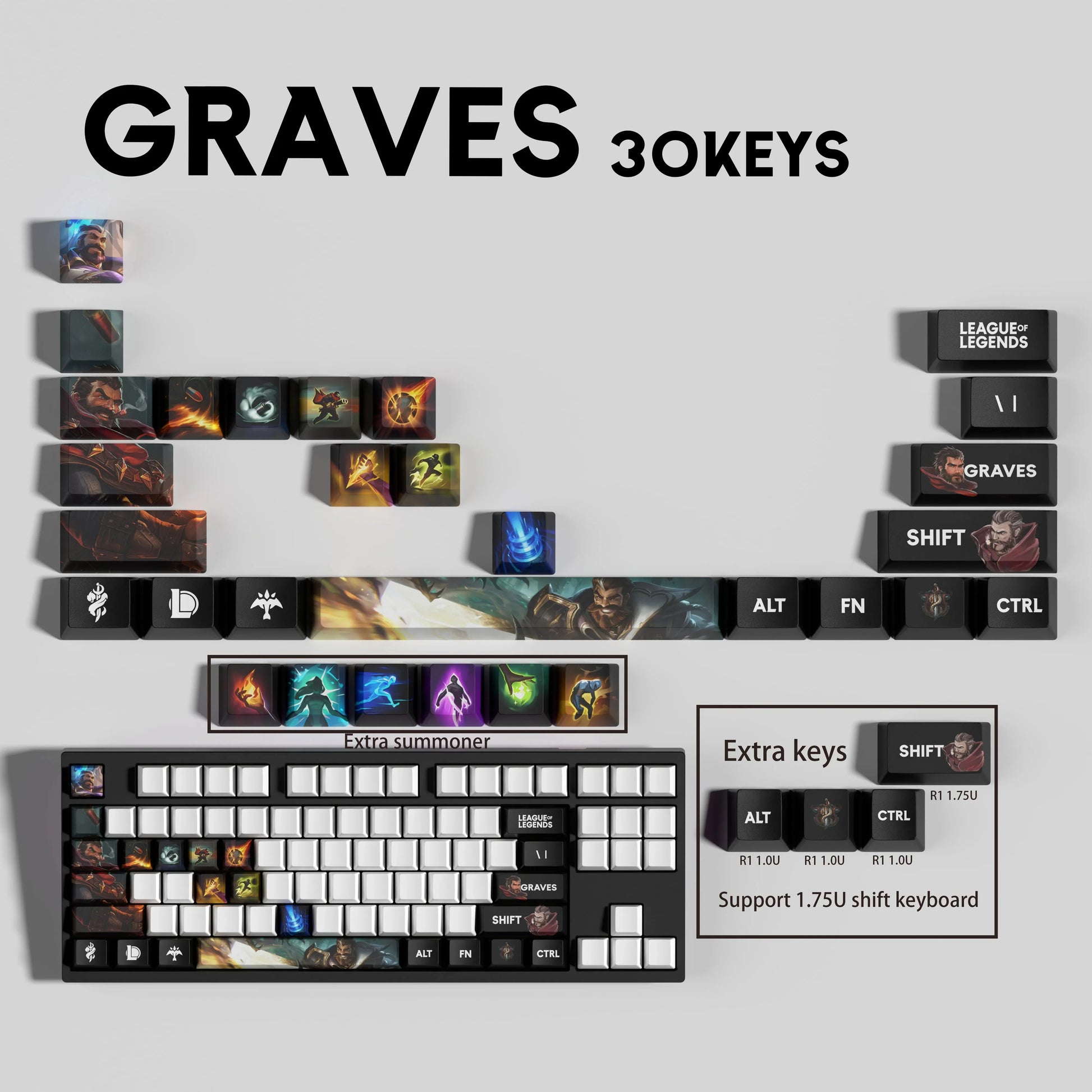 SPECIAL EDITION Fan-Made Graves KEYCAPS – 30, 14, 12 keys