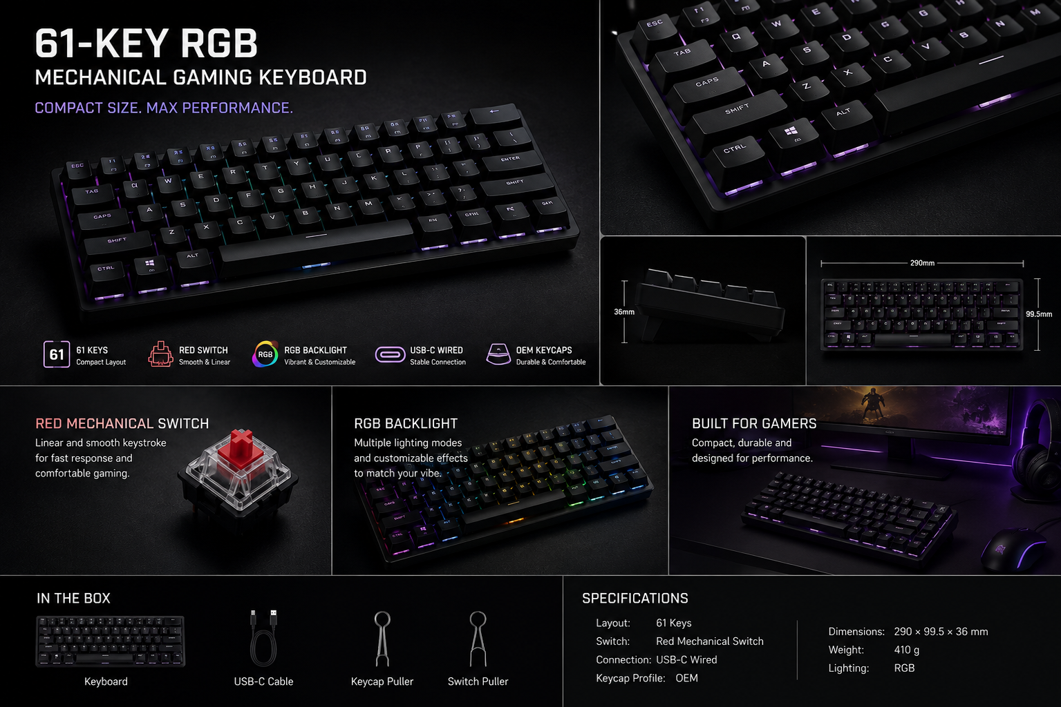 RGB Mechanical Gaming Keyboard 61-Key