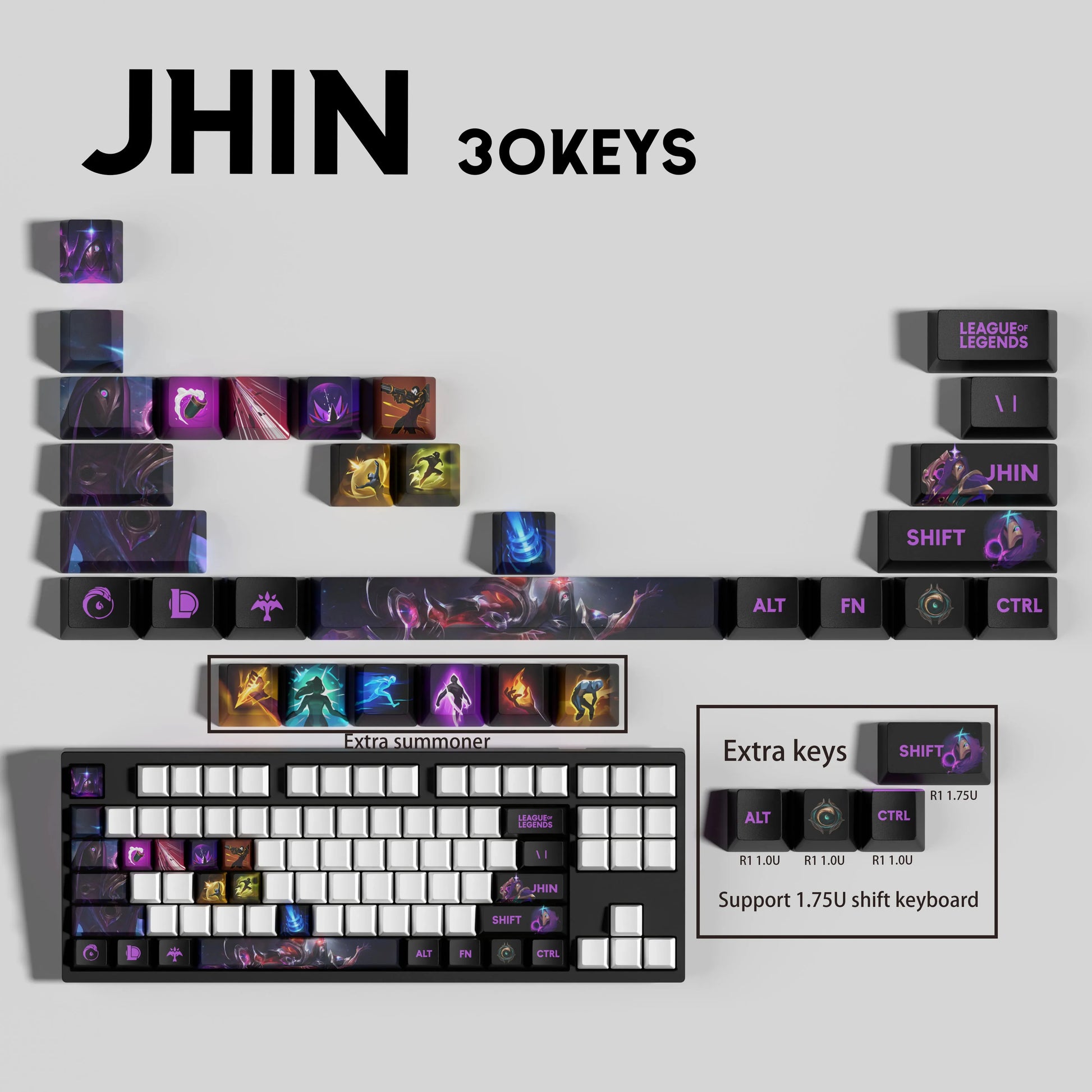 SPECIAL EDITION Fan-Made Jhin KEYCAPS – 30, 14, 12 keys