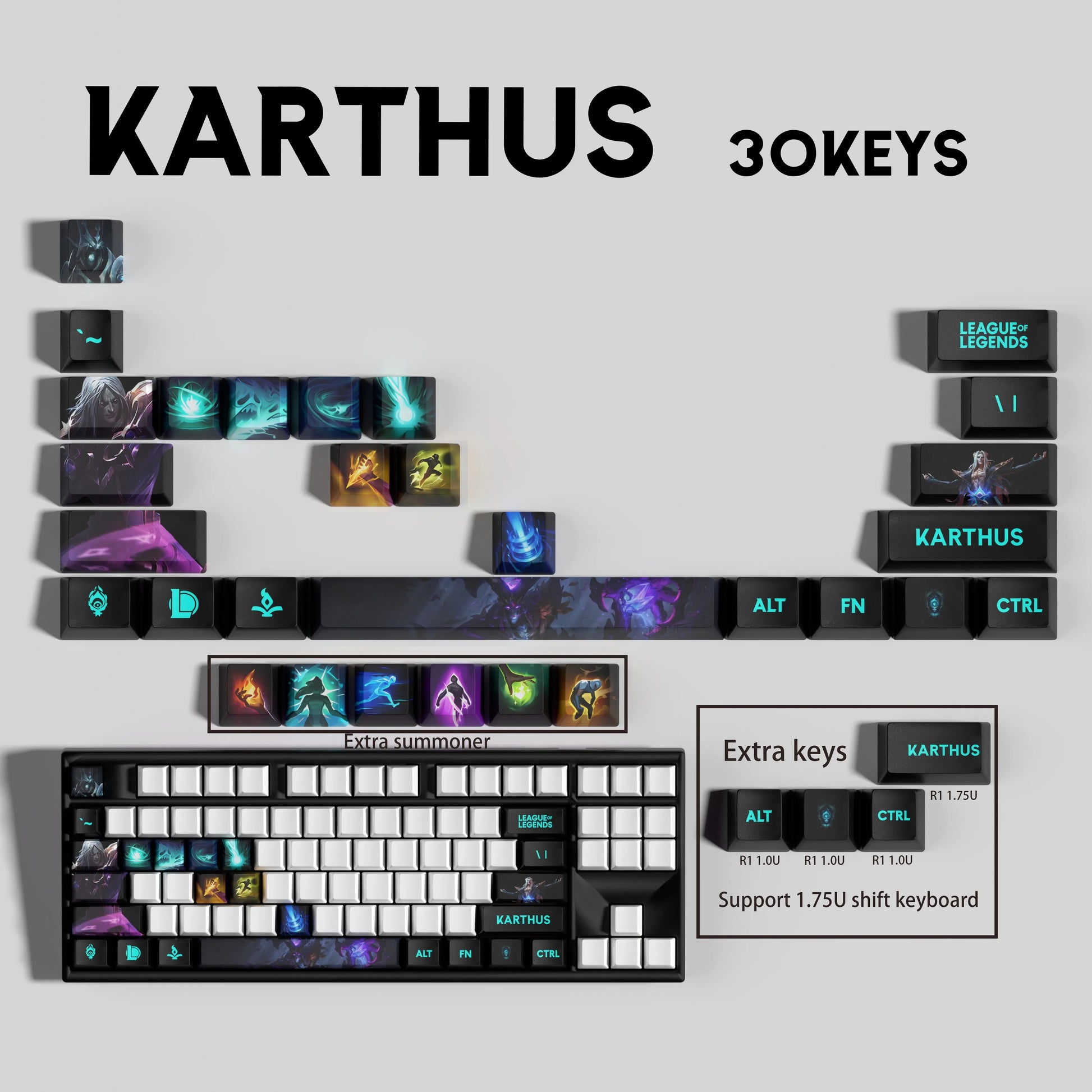 SPECIAL EDITION Fan-Made Karthus KEYCAPS – 30, 14 keys
