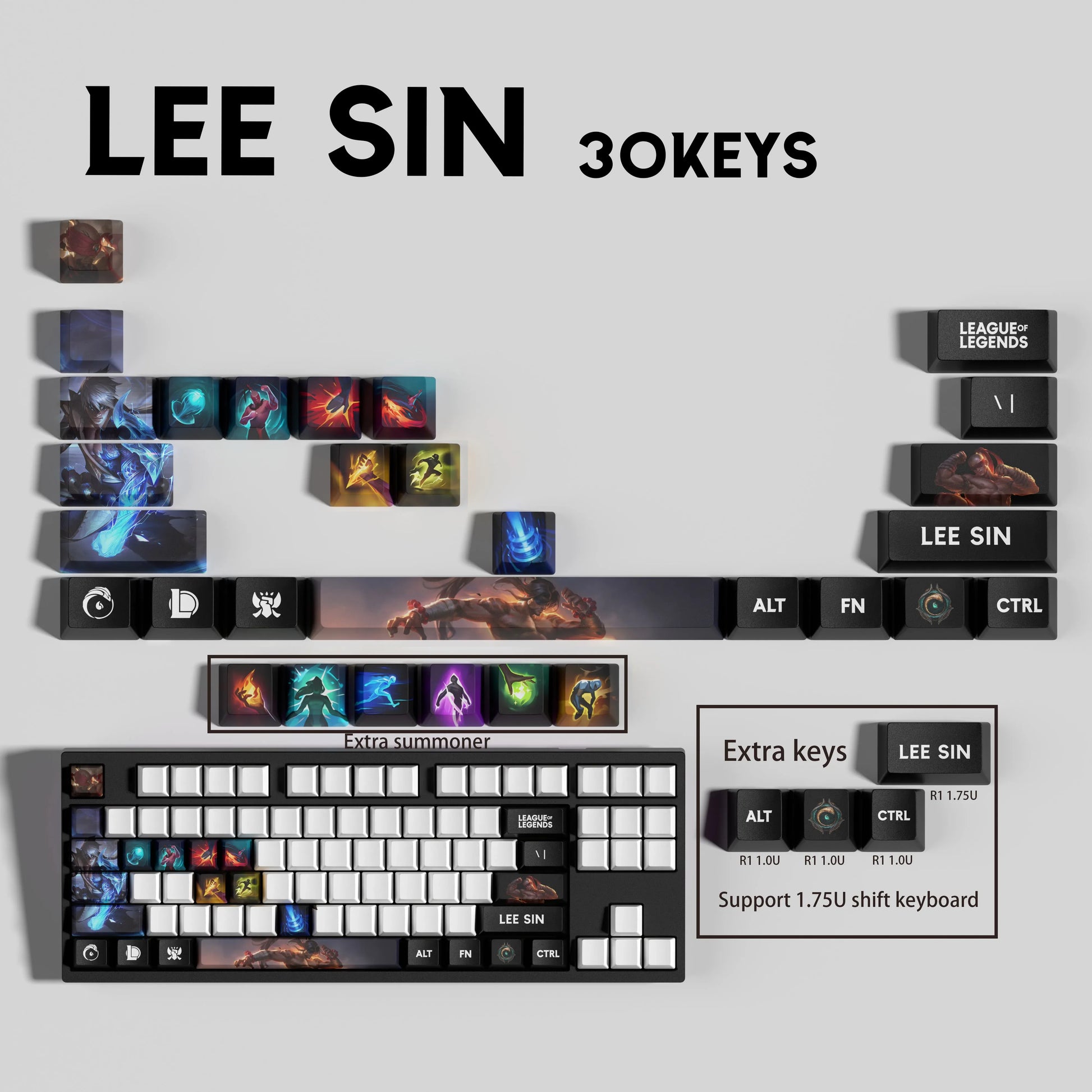 SPECIAL EDITION Fan-Made Lee Sin KEYCAPS – 30, 14, 12 keys
