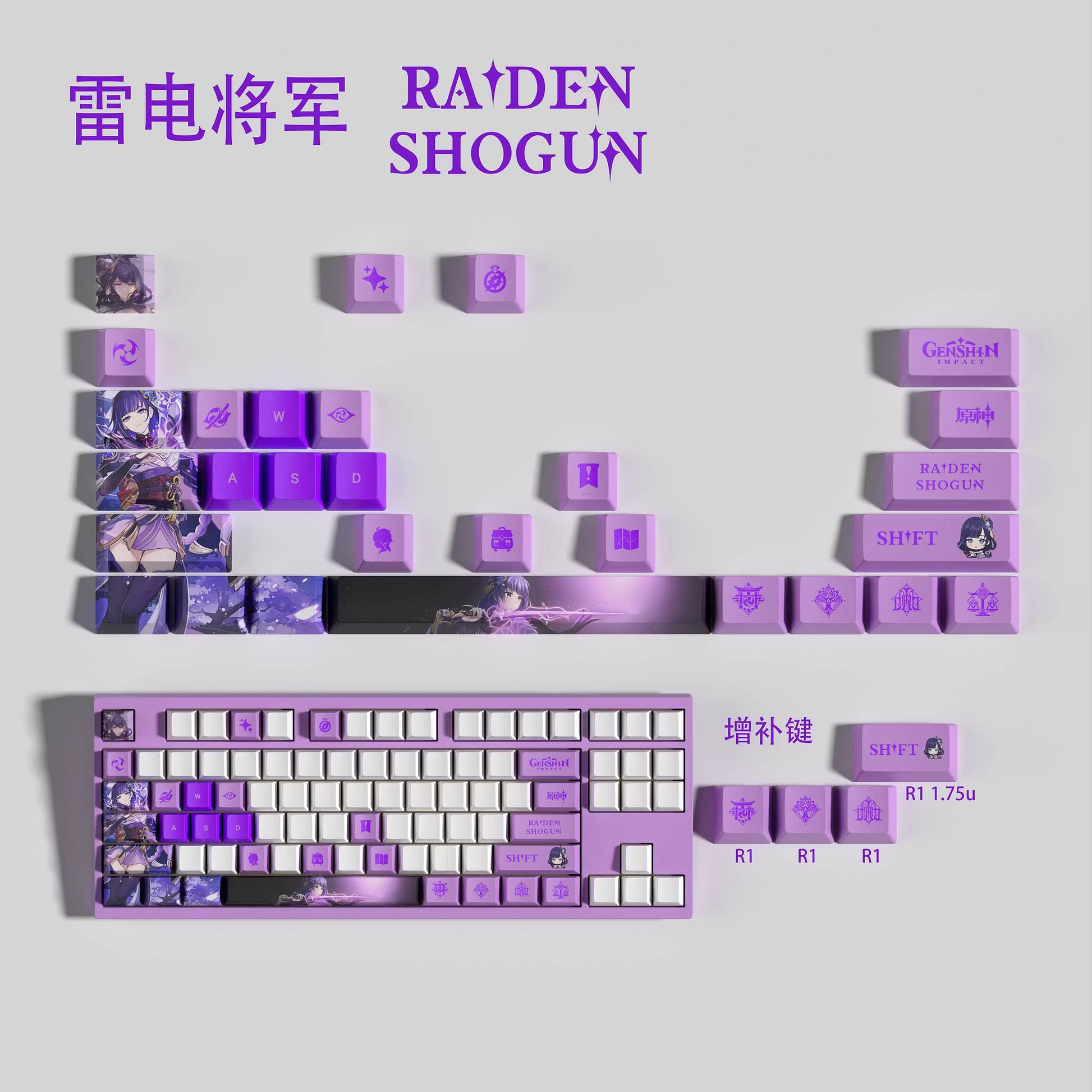 Genshin Impact Raiden Shogun Keycaps – Limited Edition (29/13 Keys)