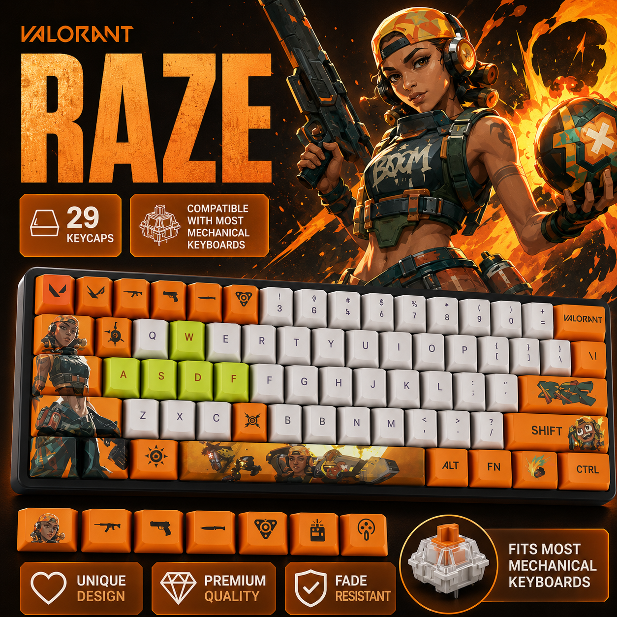 Fan Made - Raze Keycaps – Limited Edition (29/14 Keys)
