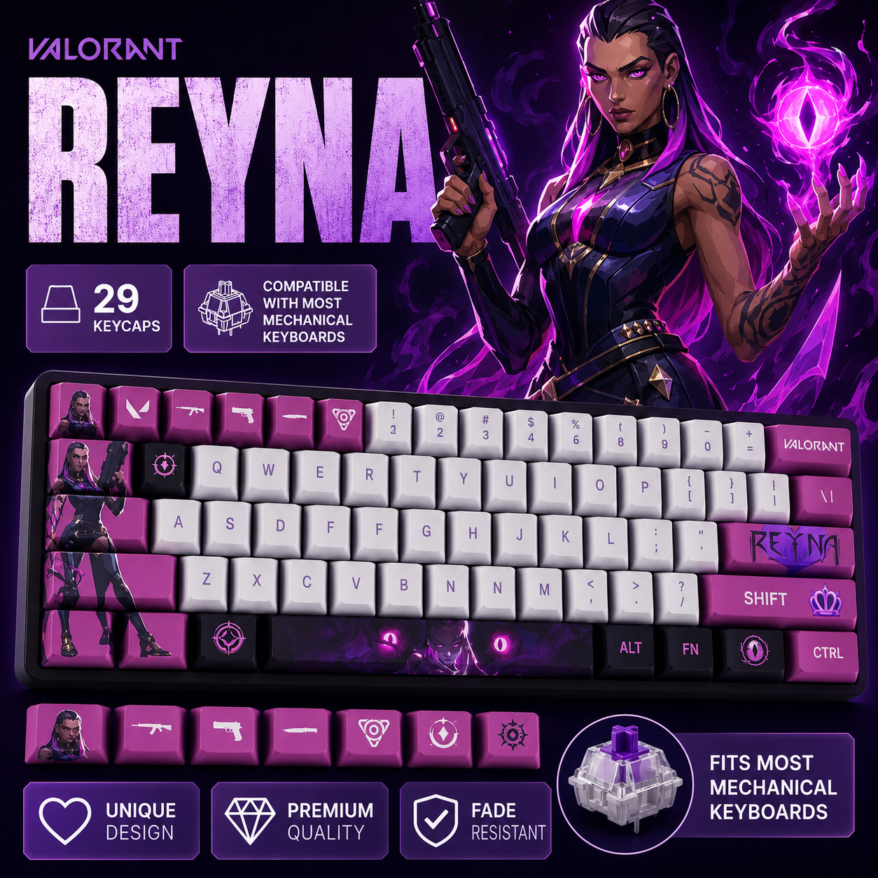 Fan Made - Reyna Keycaps – Limited Edition (29/14 Keys)