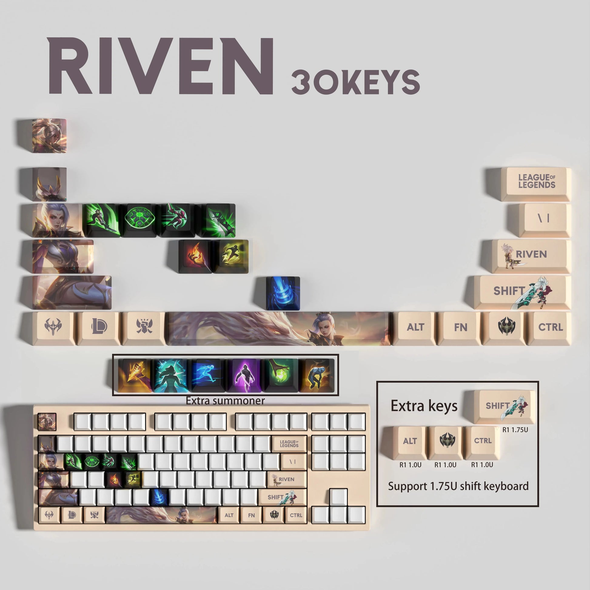 SPECIAL EDITION Fan-Made RIVEN KEYCAPS – 30, 14, 12 keys