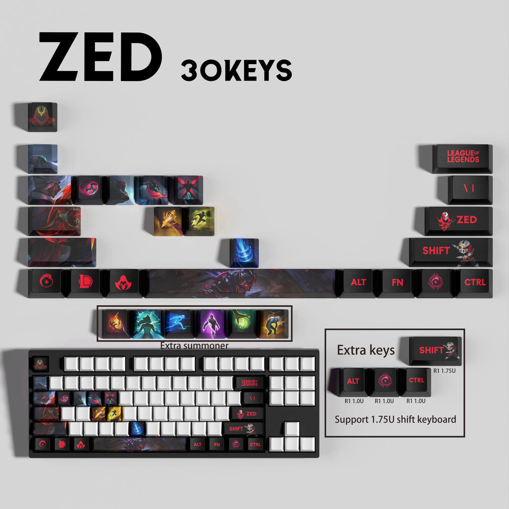 SPECIAL EDITION Fan-Made Zed KEYCAPS – 30, 14, 12 keys